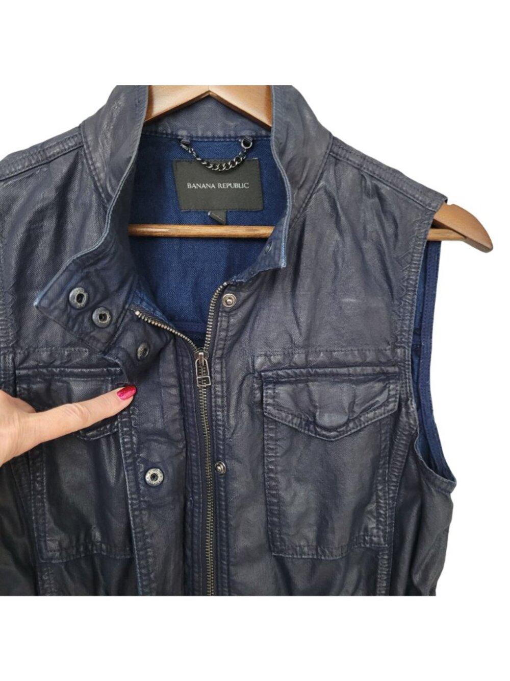 Banana Republic Utility Vest Womens Size S Blue Sleeveless Chain Detail - Picture 5 of 9